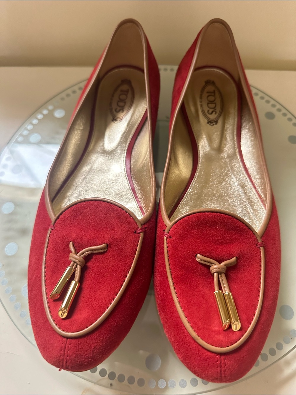 Tod's Red Suede Tassel Trim Loafers